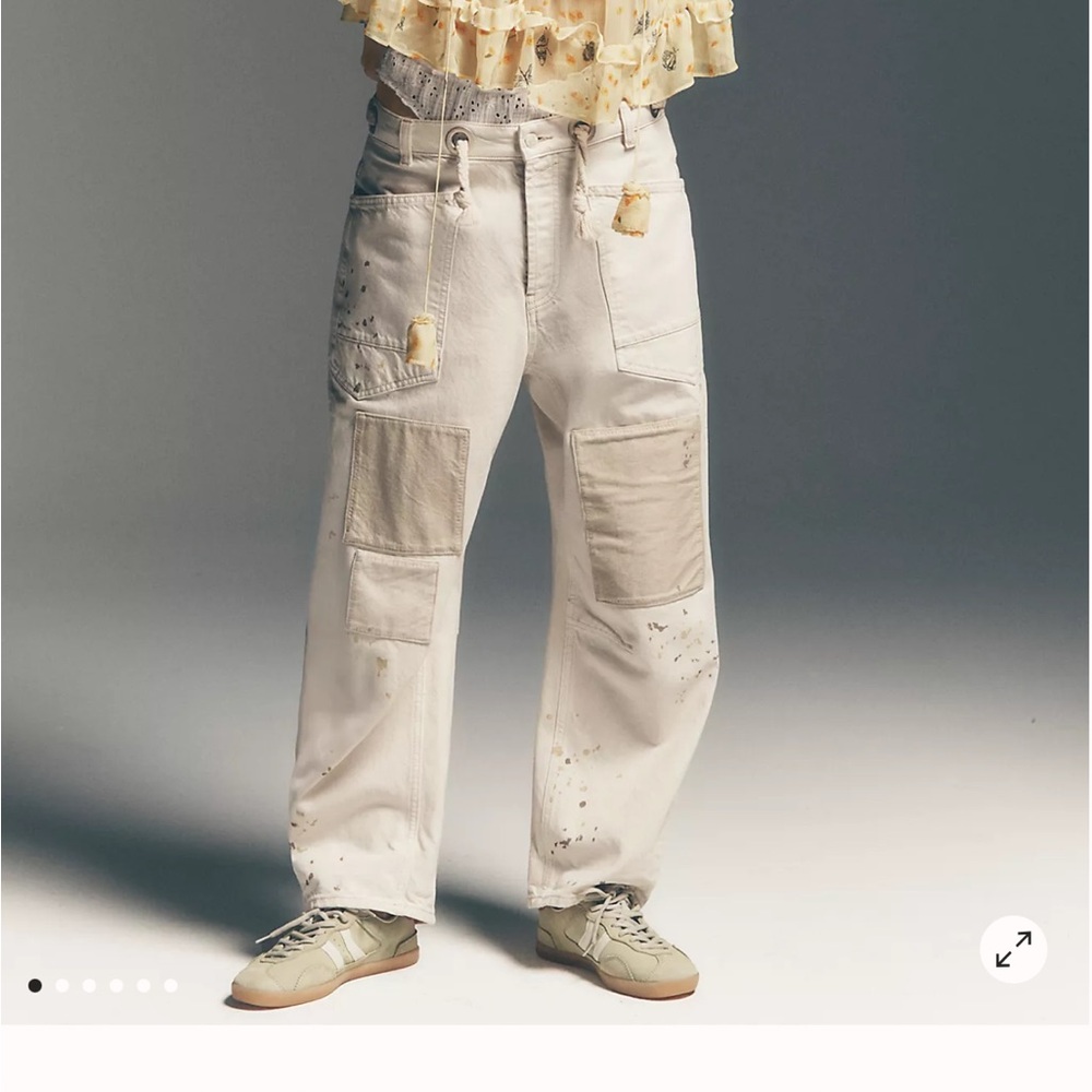 NWT- Free People Moxie Barrel Wide Leg Jeans with Patchwork Design - Picture 2 of 8
